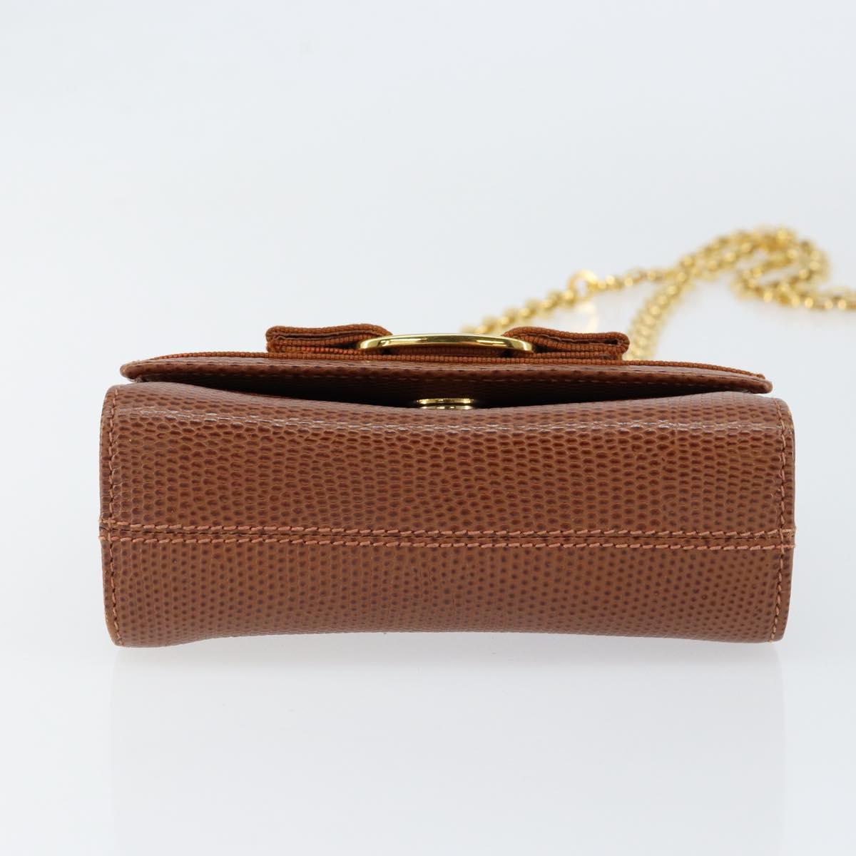 Salvatore Ferragamo Vala Chain Embossed Bag Leather Brown Gold Auth gh1250