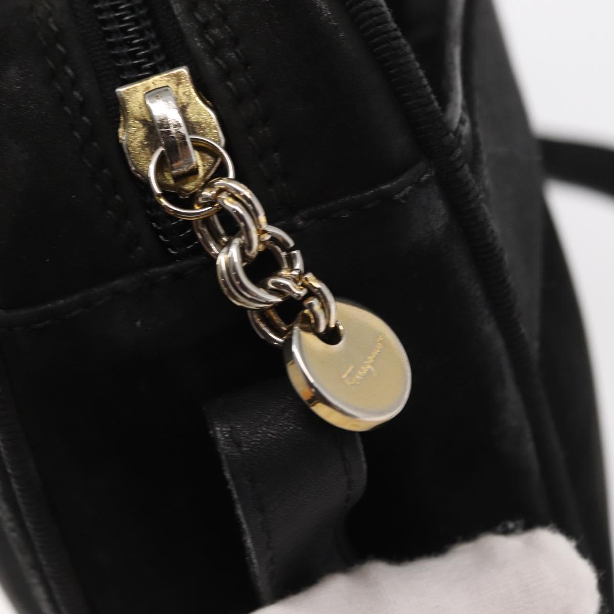 Salvatore Ferragamo Vala Shoulder Bag Suede Black Gold Auth gh1251