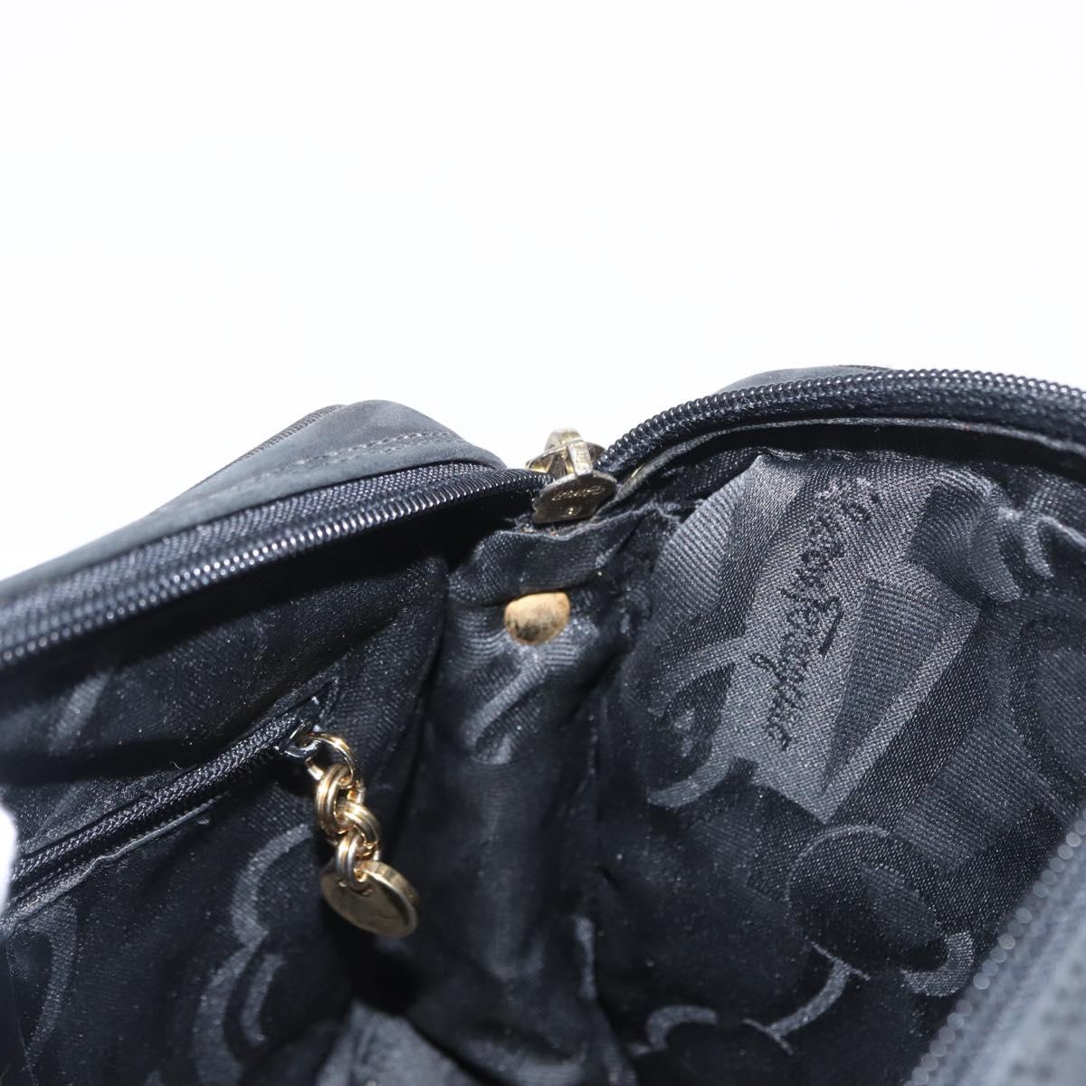Salvatore Ferragamo Vala Shoulder Bag Suede Black Gold Auth gh1251