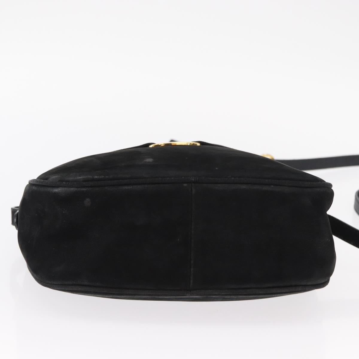 Salvatore Ferragamo Vala Shoulder Bag Suede Black Gold Auth gh1251