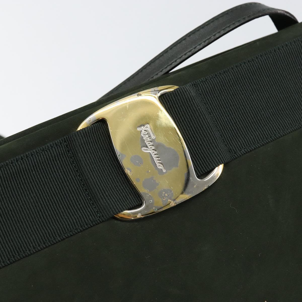 Salvatore Ferragamo Vala Shoulder Bag Suede Khaki Gold Auth gh1252