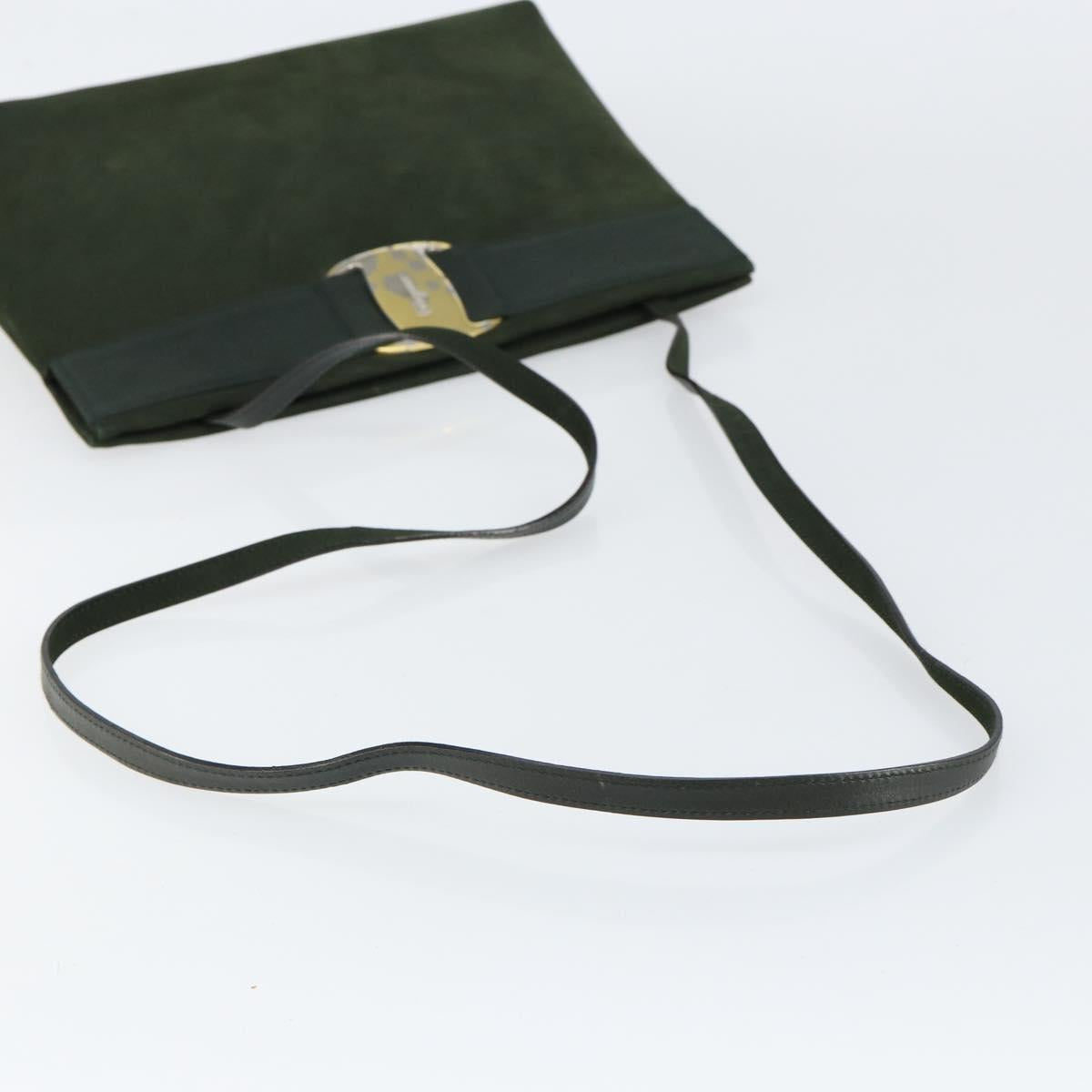 Salvatore Ferragamo Vala Shoulder Bag Suede Khaki Gold Auth gh1252