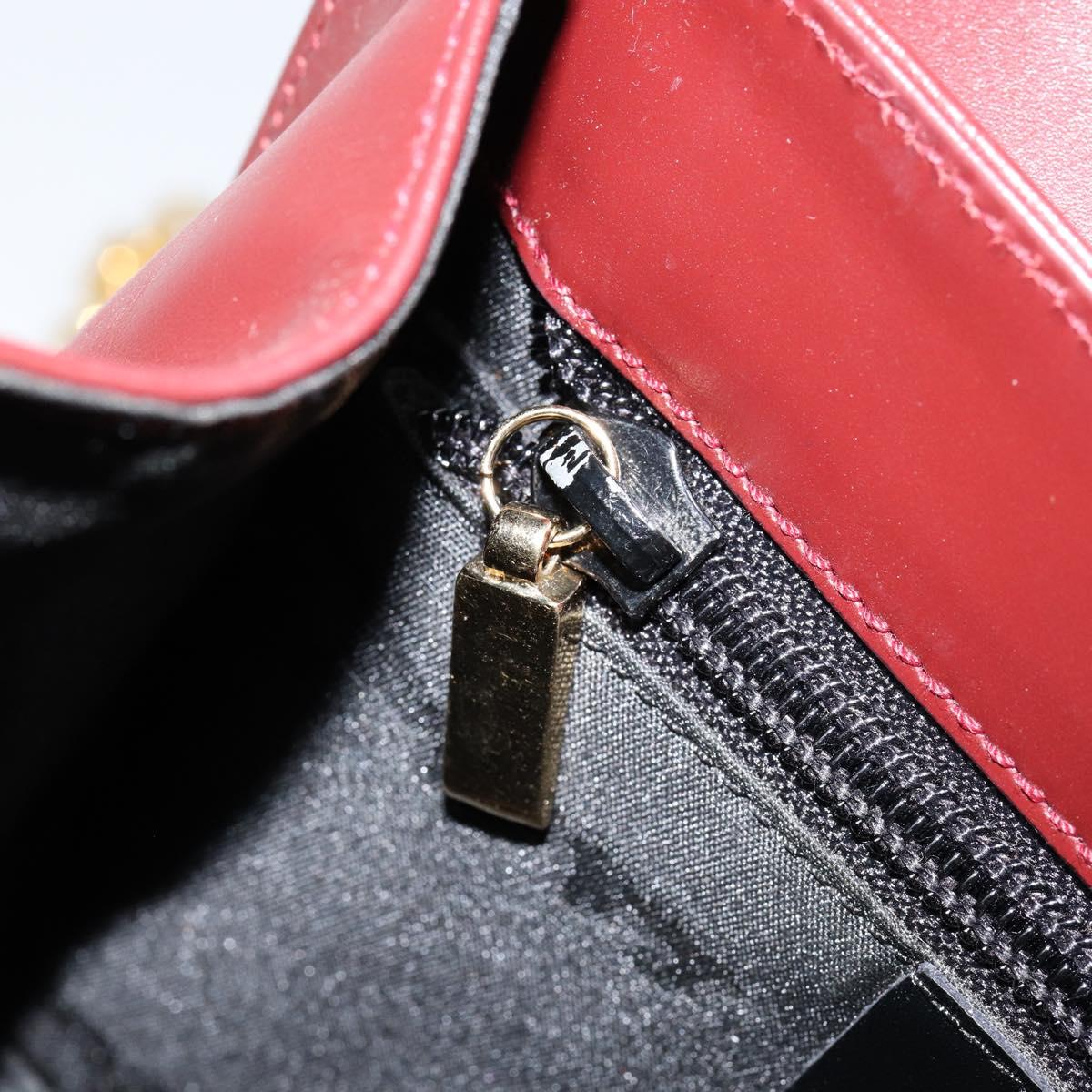 Salvatore Ferragamo Gancini Chain Shoulder Bag Leather Bordeaux Gold Auth gh1253