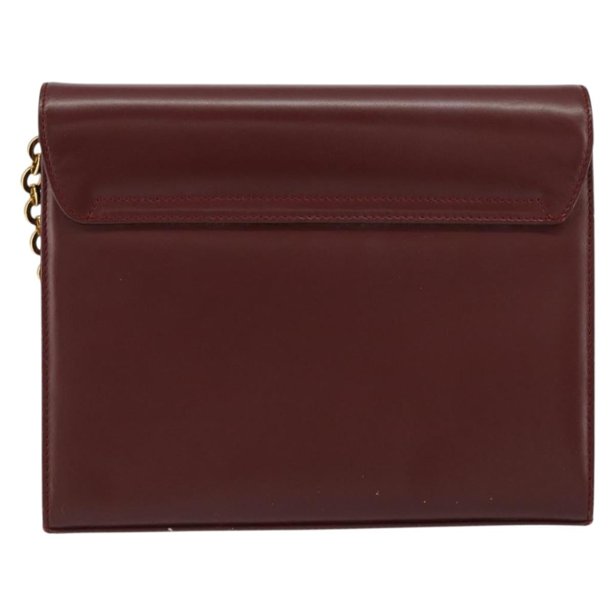 Salvatore Ferragamo Gancini Chain Shoulder Bag Leather Bordeaux Gold Auth gh1253