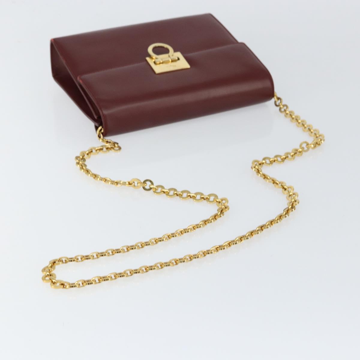 Salvatore Ferragamo Gancini Chain Shoulder Bag Leather Bordeaux Gold Auth gh1253