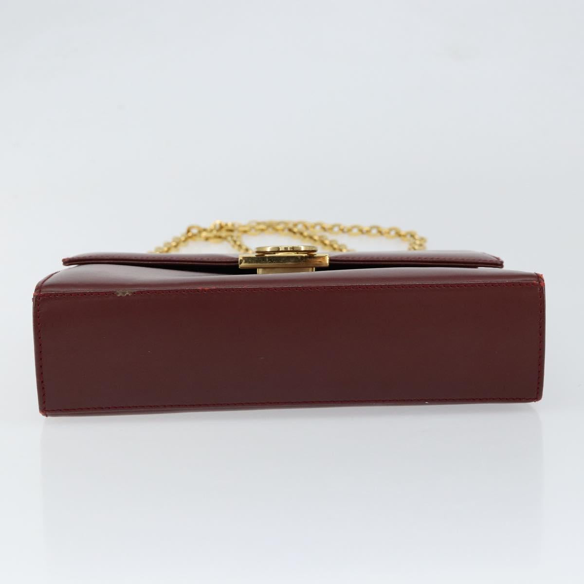 Salvatore Ferragamo Gancini Chain Shoulder Bag Leather Bordeaux Gold Auth gh1253