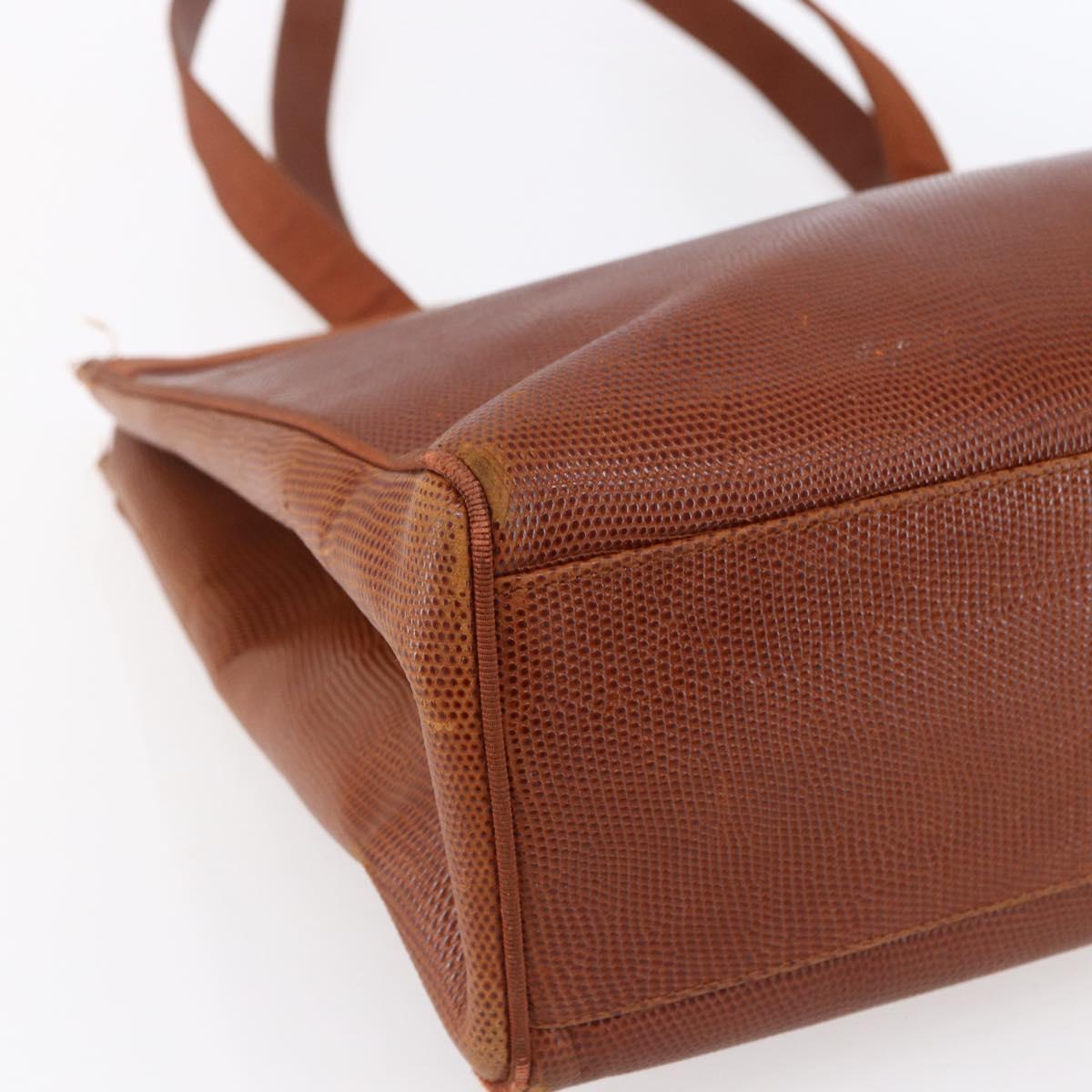 Salvatore Ferragamo Embossing Vala Tote Bag Leather Brown Gold Auth gh1259