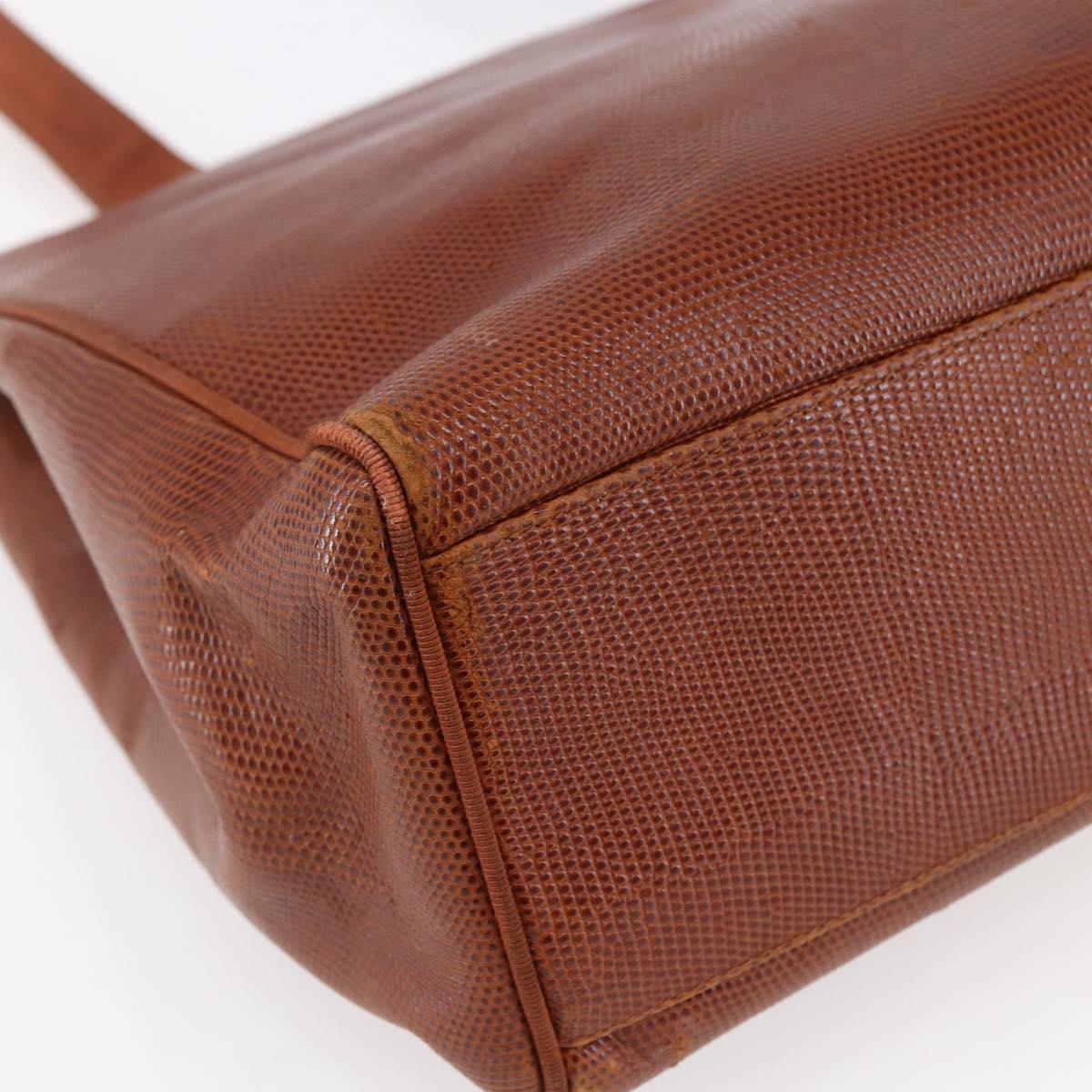 Salvatore Ferragamo Embossing Vala Tote Bag Leather Brown Gold Auth gh1259