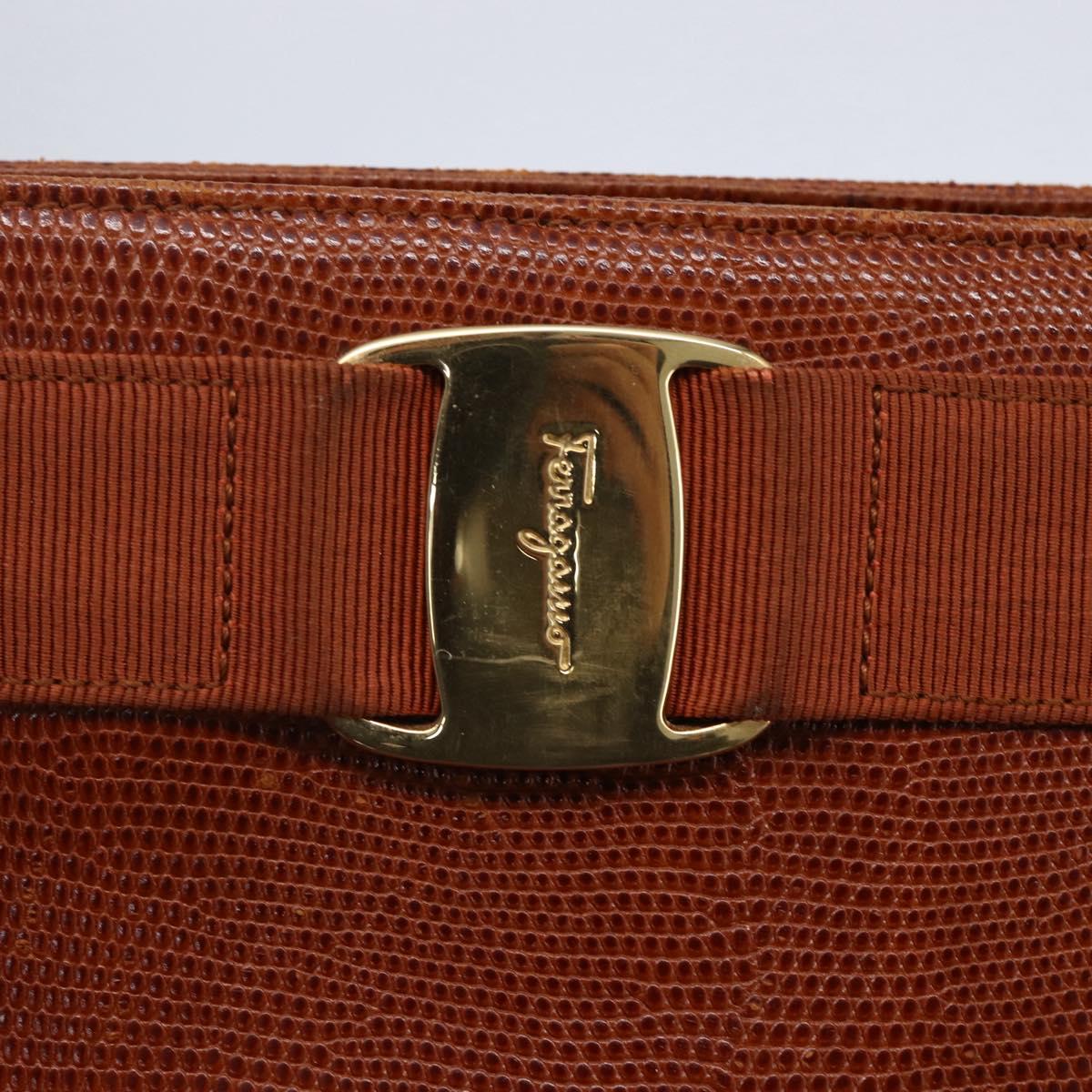 Salvatore Ferragamo Embossing Vala Tote Bag Leather Brown Gold Auth gh1259