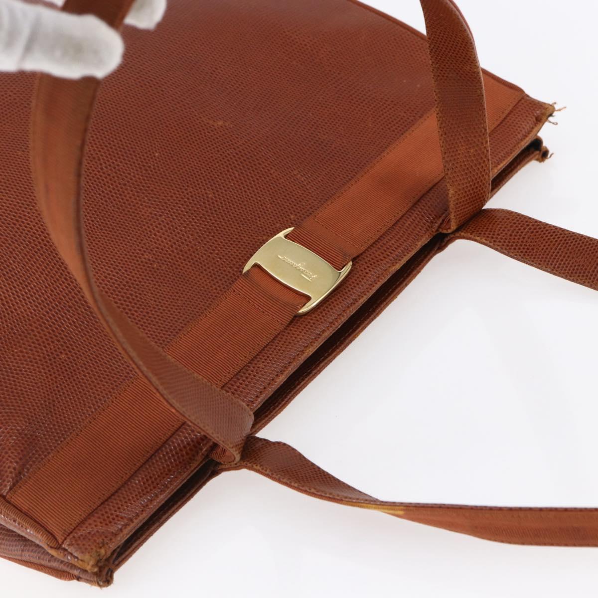 Salvatore Ferragamo Embossing Vala Tote Bag Leather Brown Gold Auth gh1259