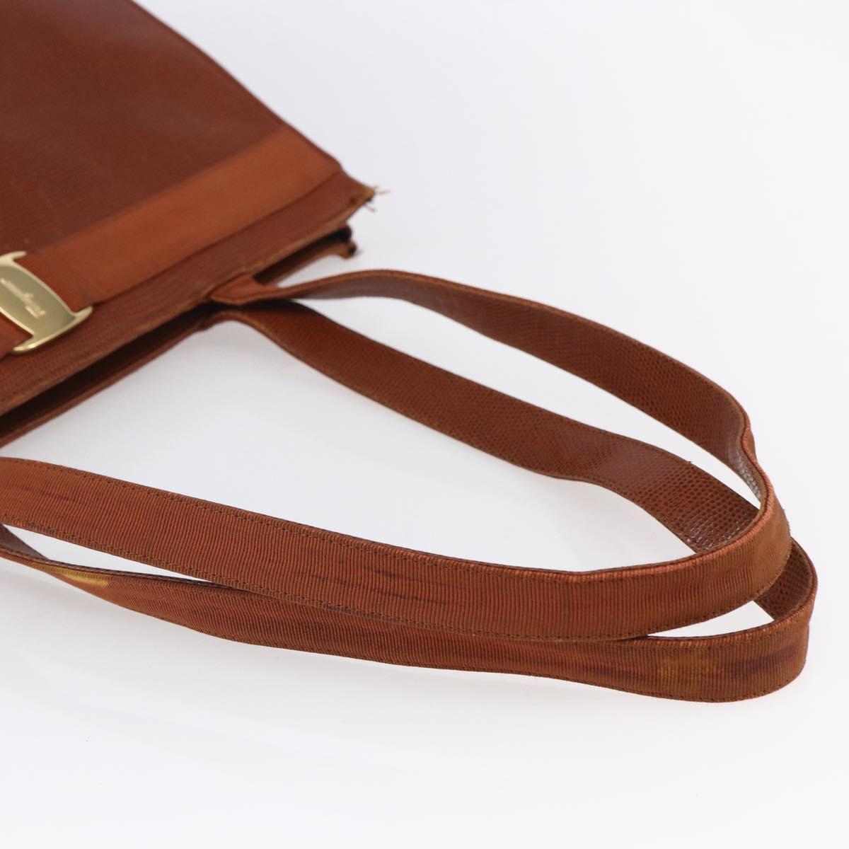 Salvatore Ferragamo Embossing Vala Tote Bag Leather Brown Gold Auth gh1259