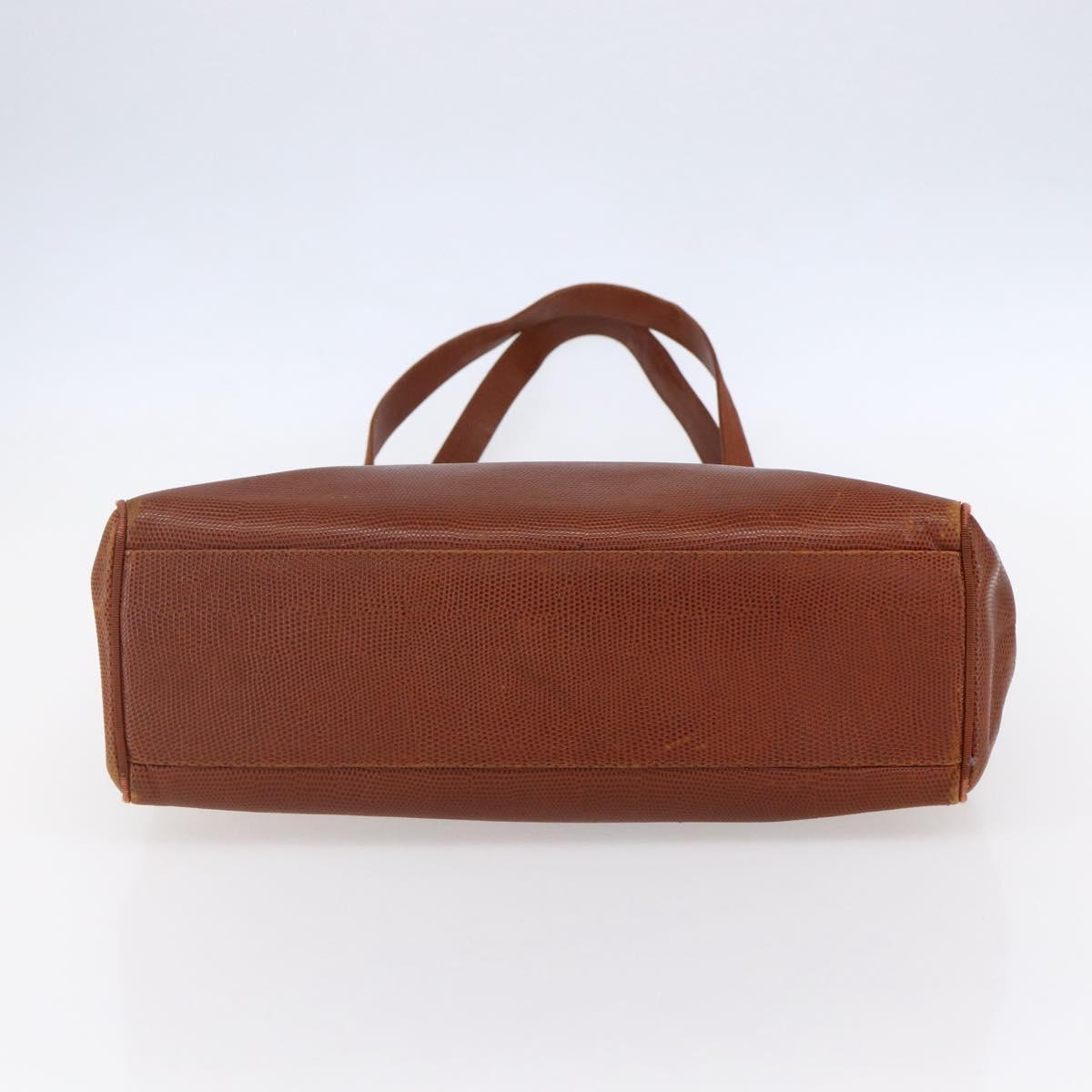 Salvatore Ferragamo Embossing Vala Tote Bag Leather Brown Gold Auth gh1259