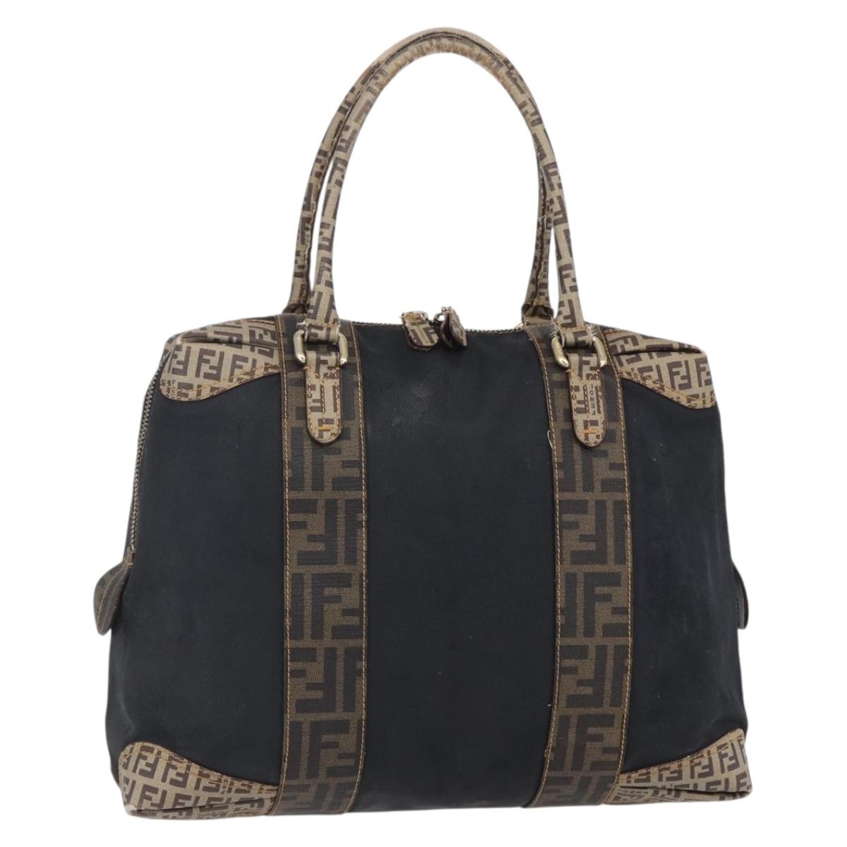 FENDI Zucca Canvas Zucchino Canvas Hand Bag Black Brown Auth gh1262