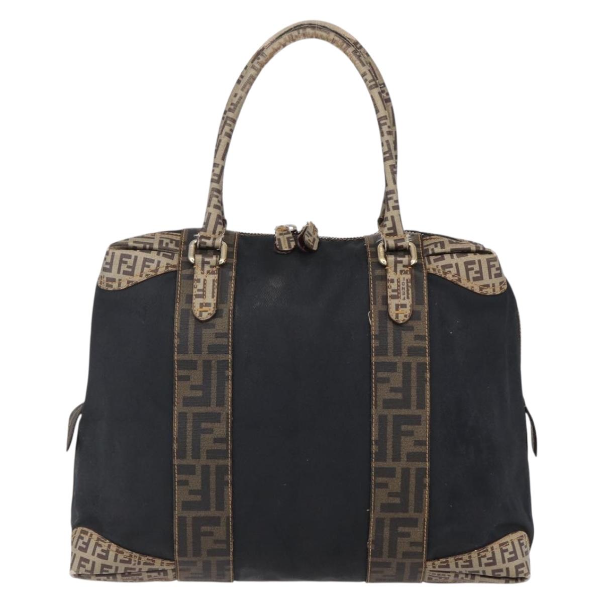 FENDI Zucca Canvas Zucchino Canvas Hand Bag Black Brown Auth gh1262