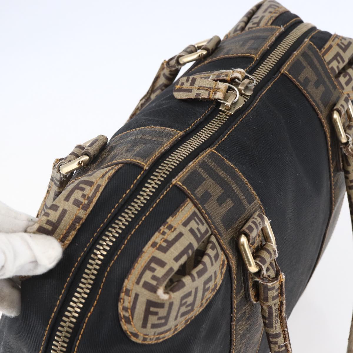 FENDI Zucca Canvas Zucchino Canvas Hand Bag Black Brown Auth gh1262