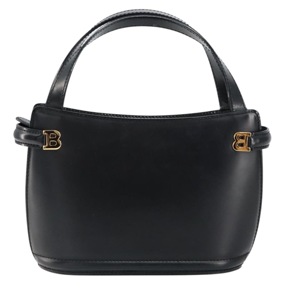 BALLY Hand Bag Leather Black Gold Auth gh1264