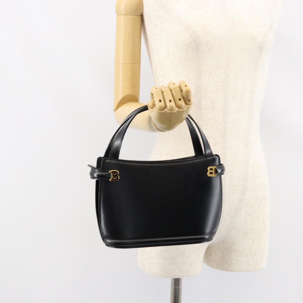 BALLY Hand Bag Leather Black Gold Auth gh1264