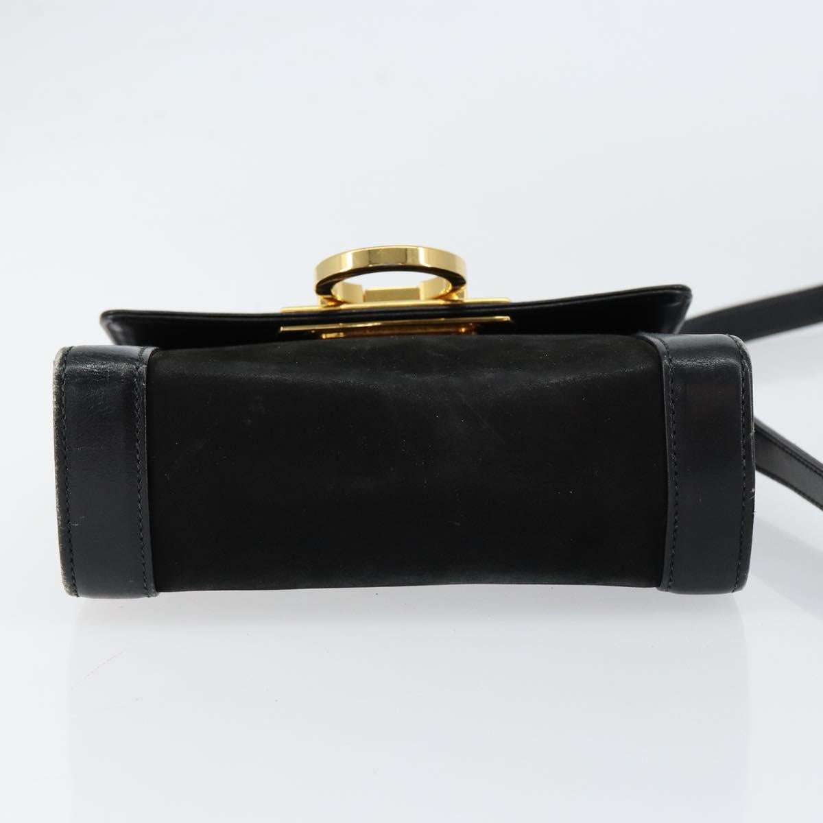 Salvatore Ferragamo Gancini Shoulder Bag Leather Black Gold Auth gh1266