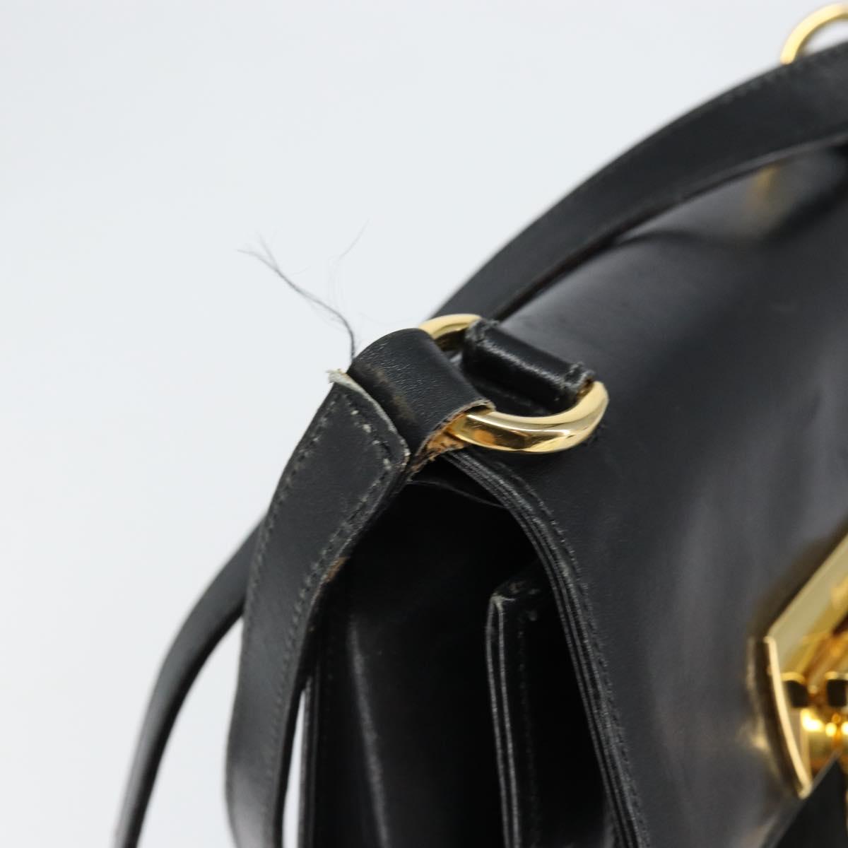 Salvatore Ferragamo Gancini Shoulder Bag Leather Black Gold Auth gh1266