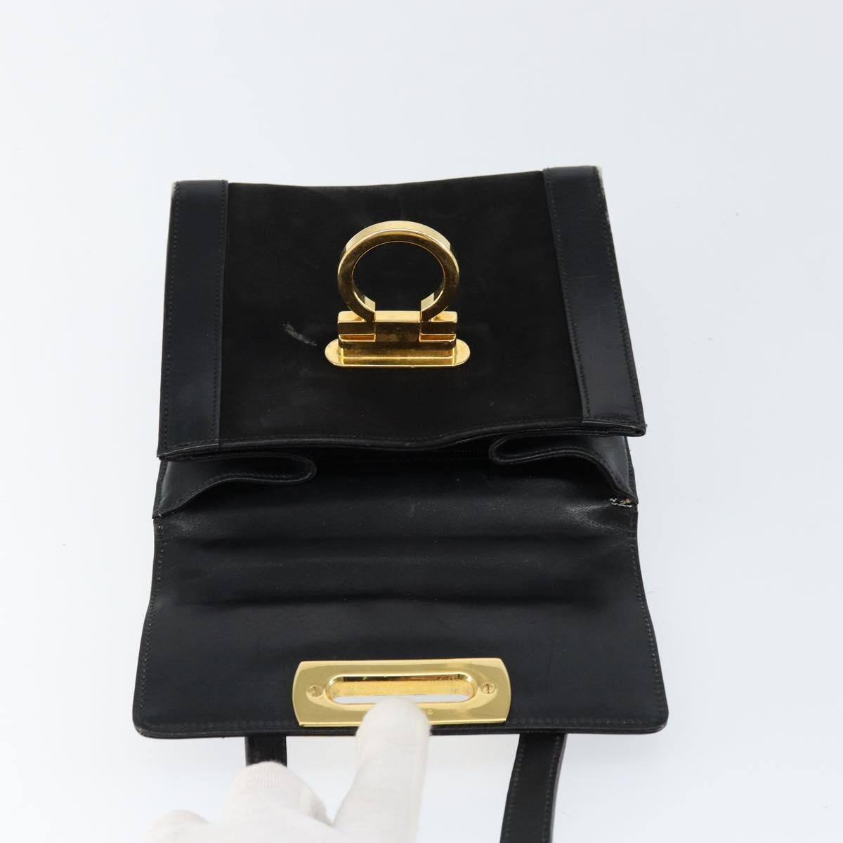 Salvatore Ferragamo Gancini Shoulder Bag Leather Black Gold Auth gh1266
