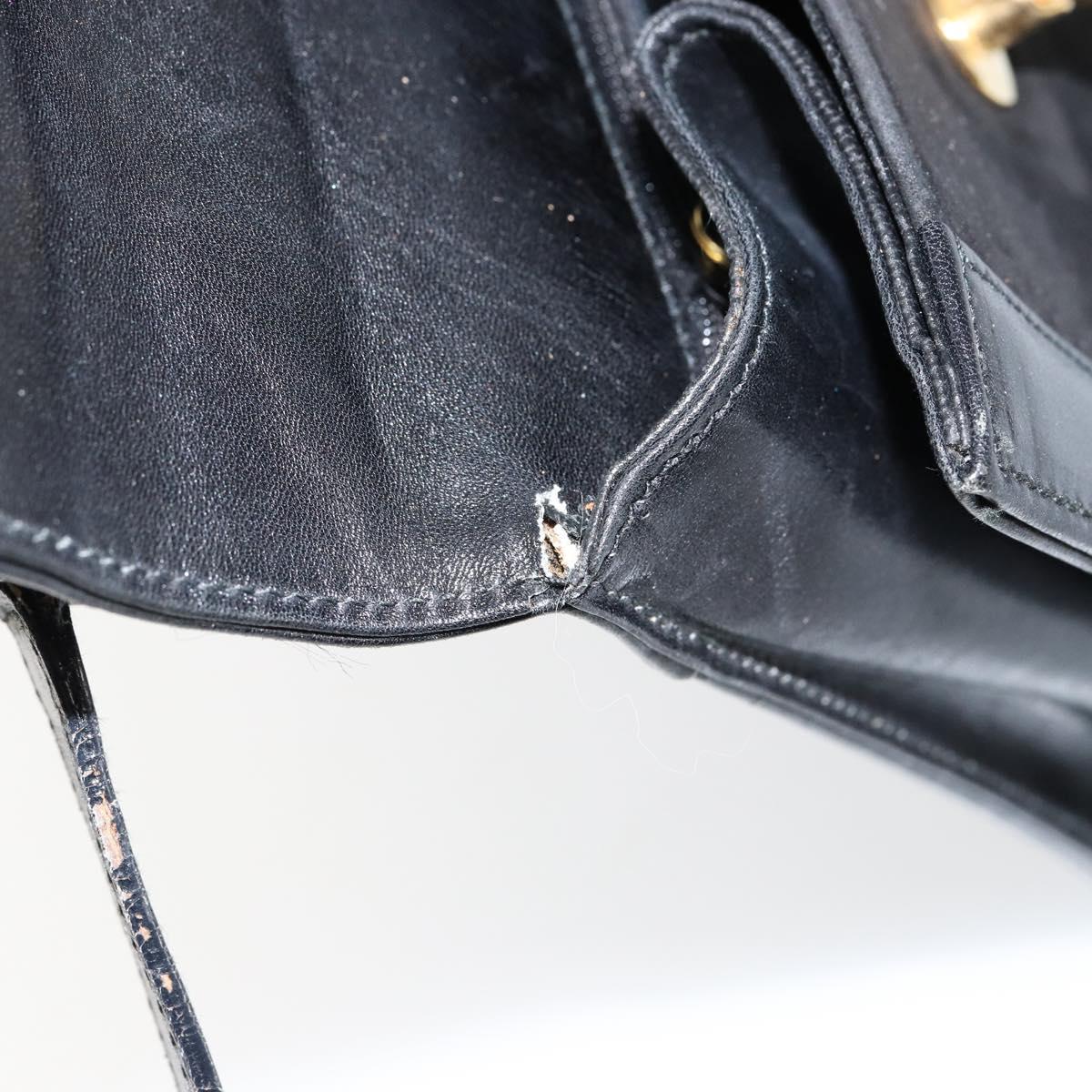 Salvatore Ferragamo Gancini Shoulder Bag Leather Black Gold Auth gh1266
