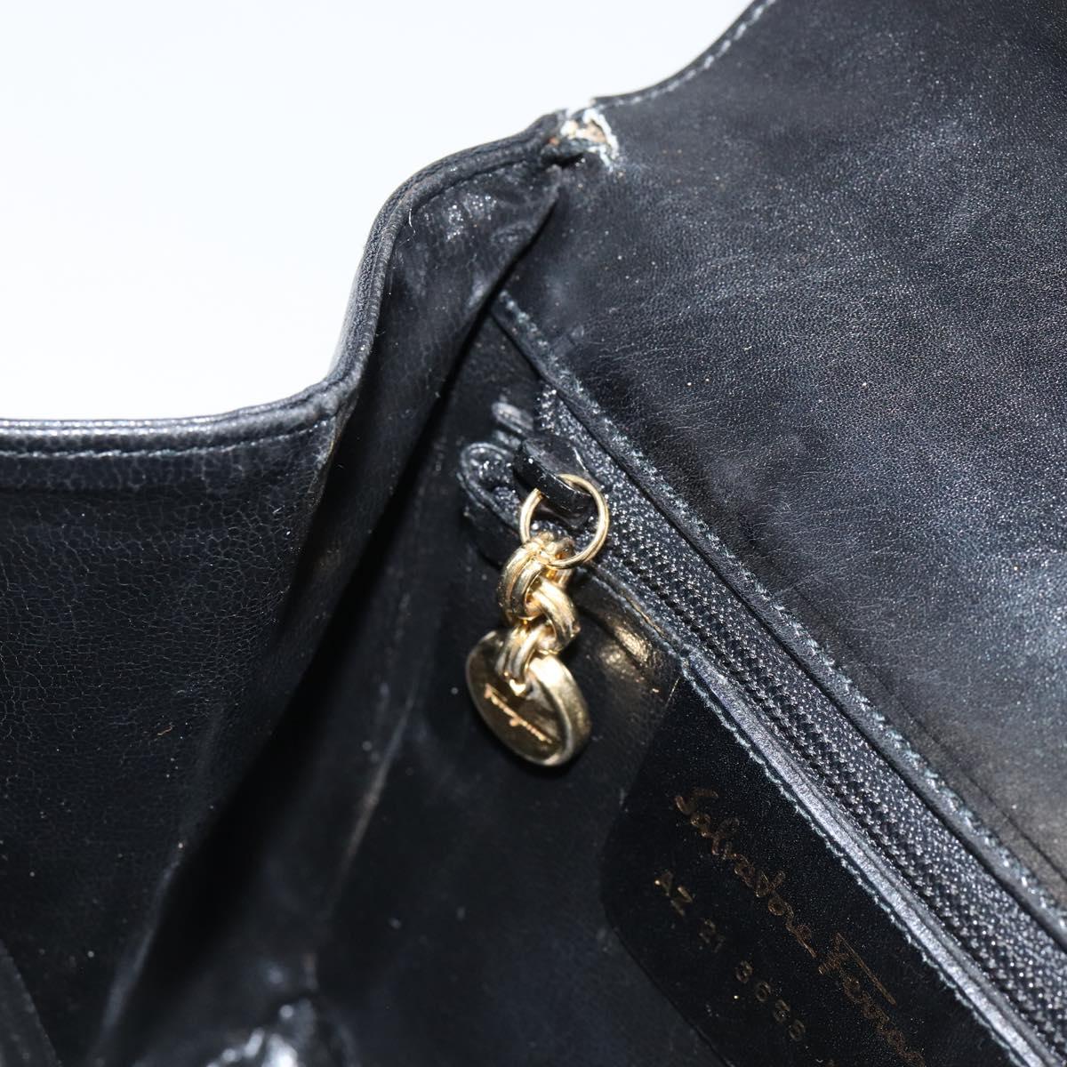 Salvatore Ferragamo Gancini Shoulder Bag Leather Black Gold Auth gh1266