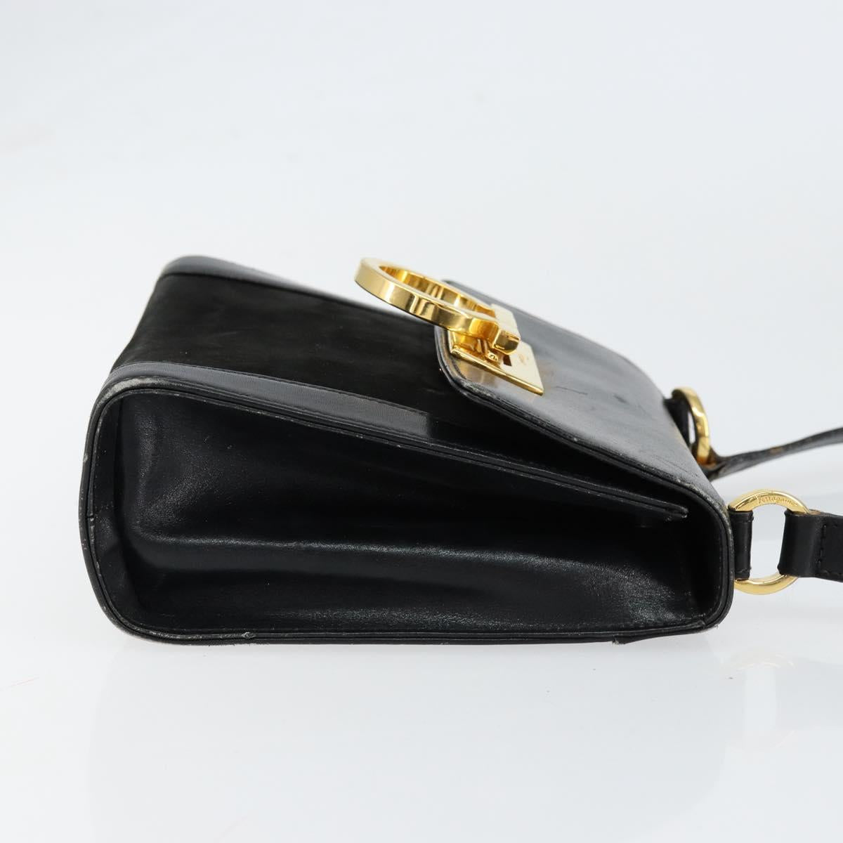 Salvatore Ferragamo Gancini Shoulder Bag Leather Black Gold Auth gh1266
