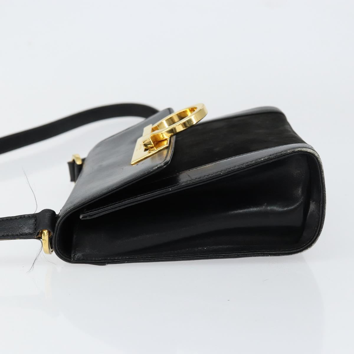 Salvatore Ferragamo Gancini Shoulder Bag Leather Black Gold Auth gh1266
