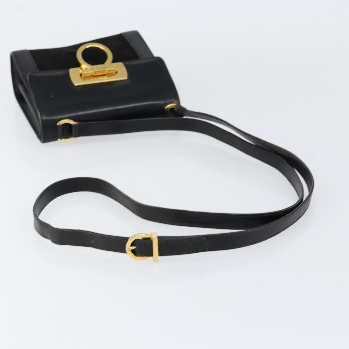 Salvatore Ferragamo Gancini Shoulder Bag Leather Black Gold Auth gh1266