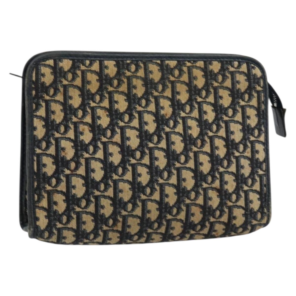 Christian Dior Trotter Canvas Clutch Bag Navy Silver Auth gh1267