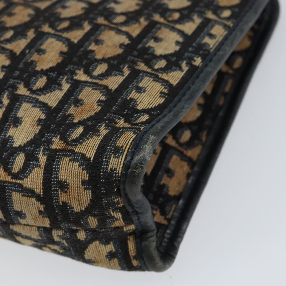 Christian Dior Trotter Canvas Clutch Bag Navy Silver Auth gh1267