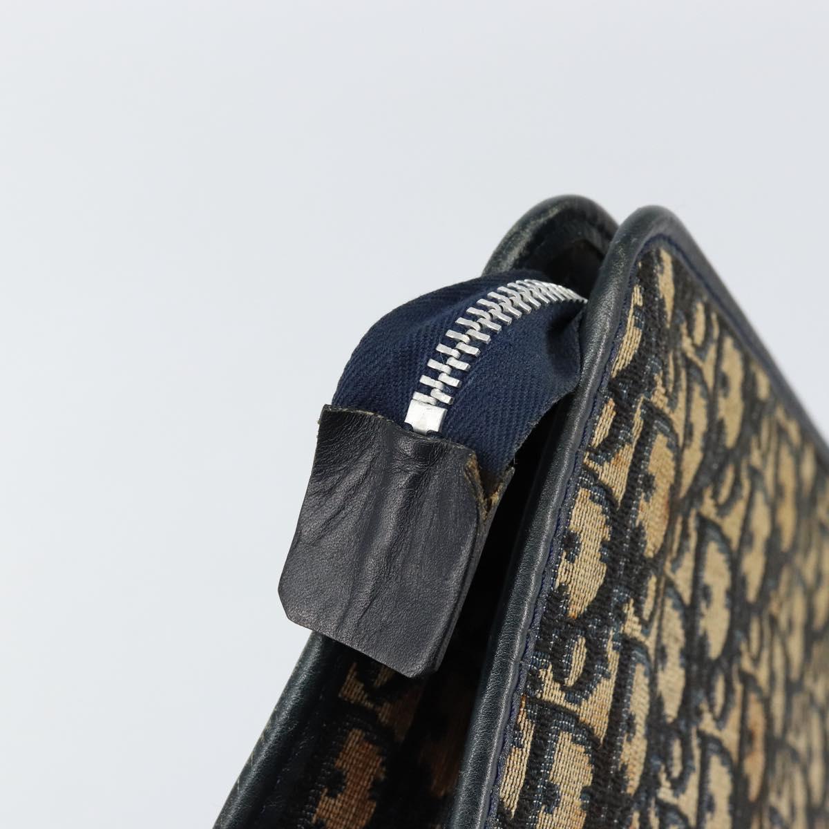 Christian Dior Trotter Canvas Clutch Bag Navy Silver Auth gh1267