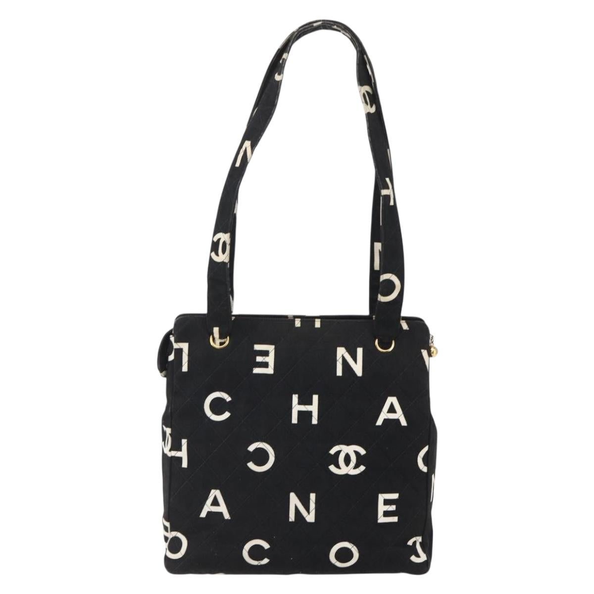 CHANEL COCO Mark Shoulder Bag Canvas Black Gold CC Auth gh1268