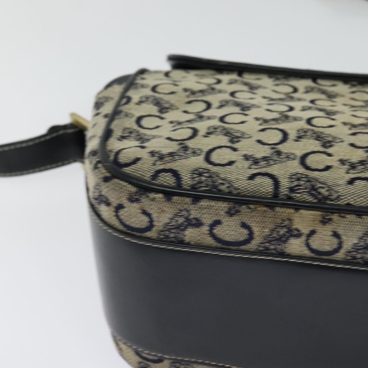 CELINE C Sulky Shoulder Bag Canvas Navy Gold Auth gh127