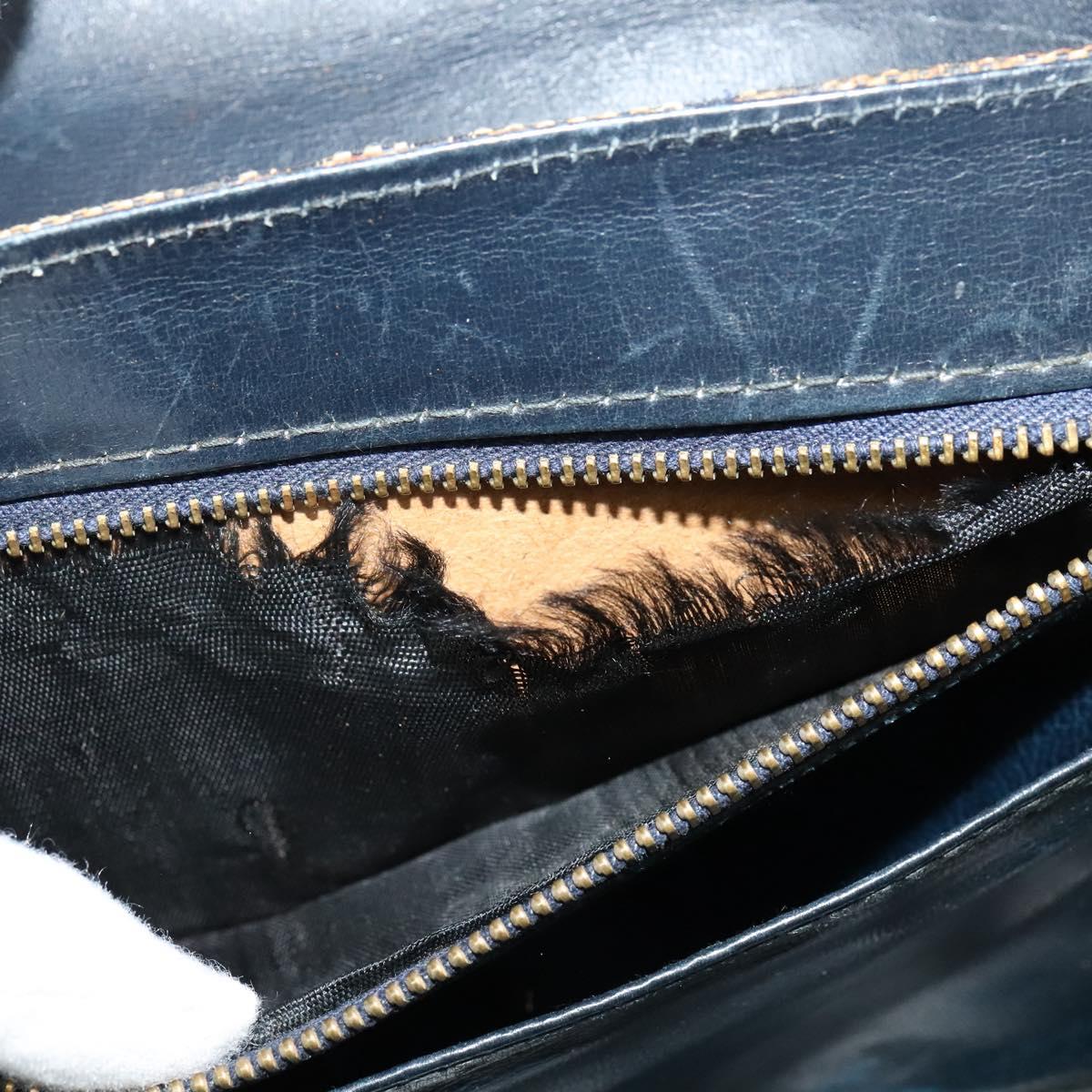 CELINE C Sulky Shoulder Bag Canvas Navy Gold Auth gh127