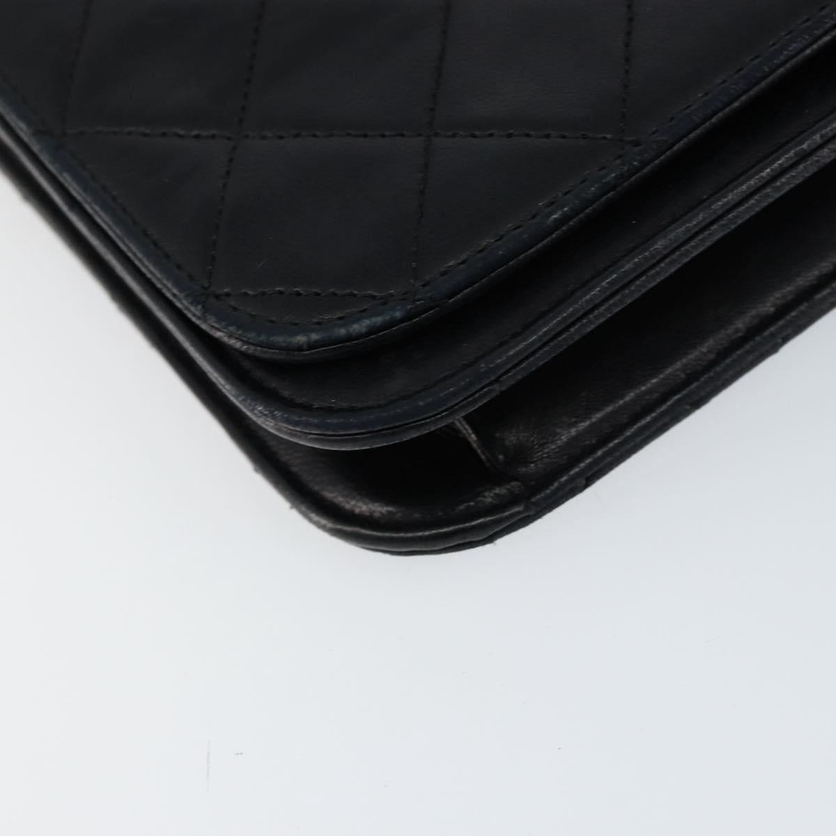 CHANEL Matelasse Chain Shoulder Bag Lamb Skin Black Gold CC Auth gh1276