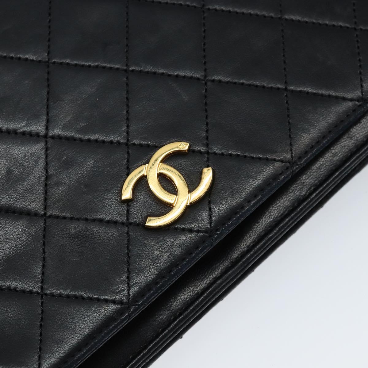 CHANEL Matelasse Chain Shoulder Bag Lamb Skin Black Gold CC Auth gh1276