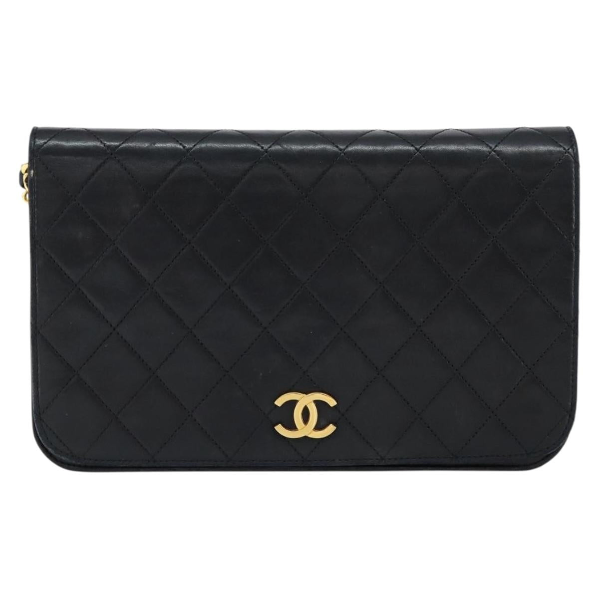 CHANEL Matelasse Chain Shoulder Bag Lamb Skin Black Gold CC Auth gh1276