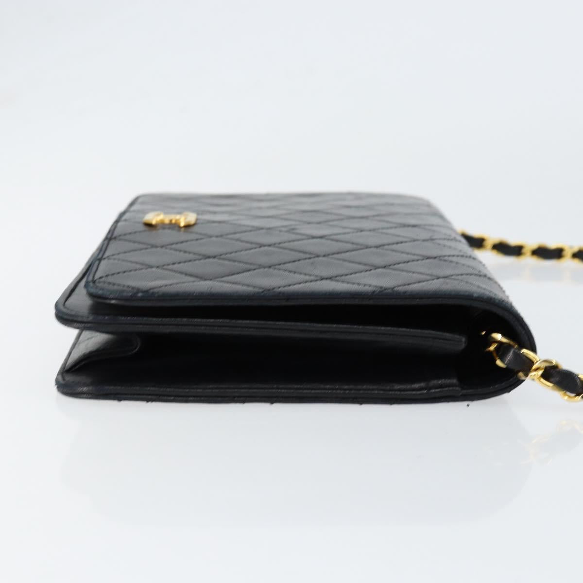 CHANEL Matelasse Chain Shoulder Bag Lamb Skin Black Gold CC Auth gh1276