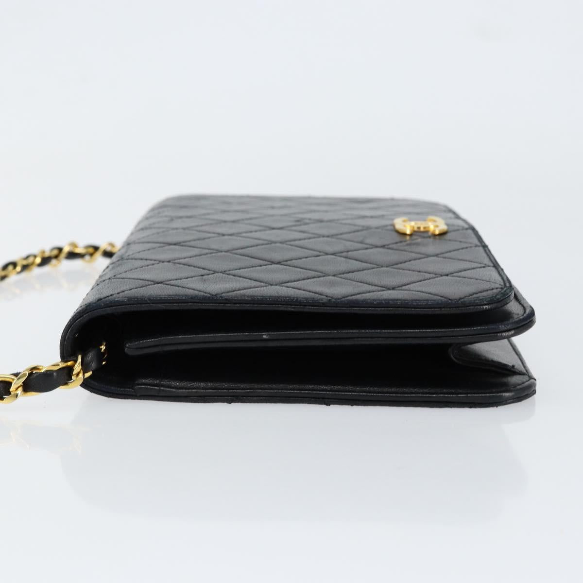CHANEL Matelasse Chain Shoulder Bag Lamb Skin Black Gold CC Auth gh1276