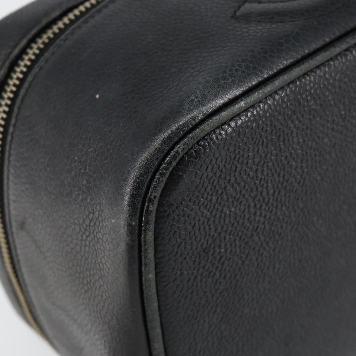 CHANEL COCO Mark Vanity Pouch Caviar Skin Black Gold CC Auth gh1283