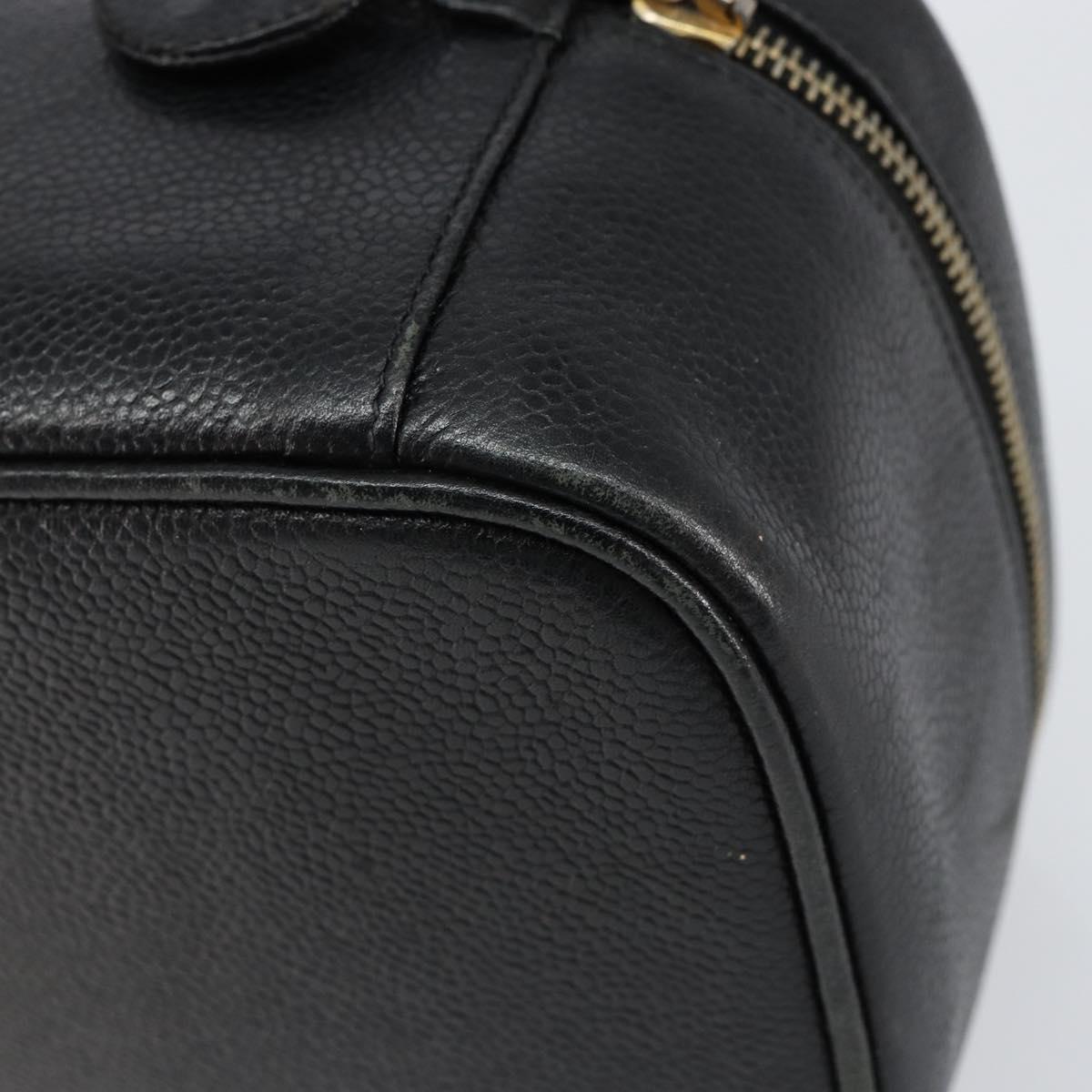 CHANEL COCO Mark Vanity Pouch Caviar Skin Black Gold CC Auth gh1283