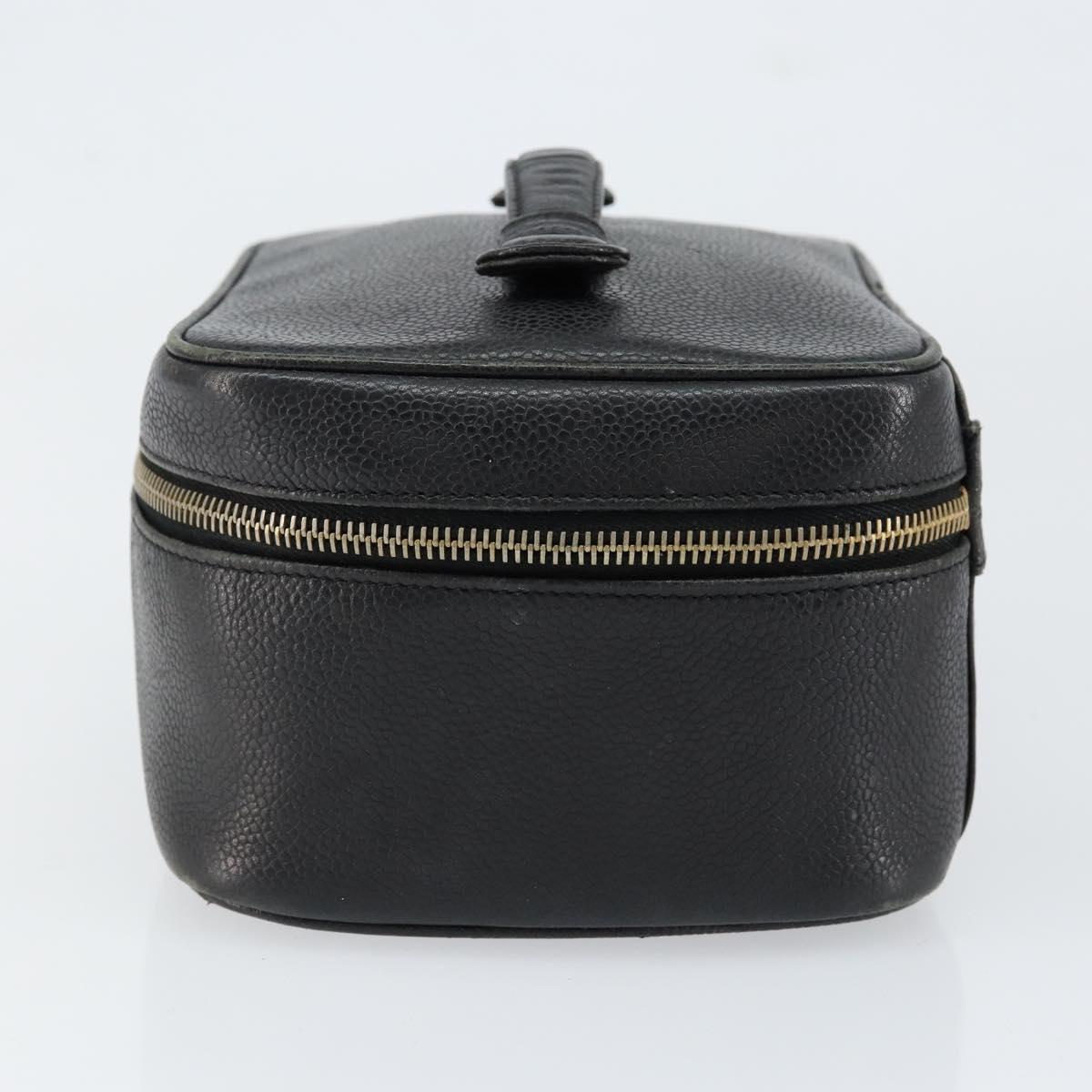 CHANEL COCO Mark Vanity Pouch Caviar Skin Black Gold CC Auth gh1283