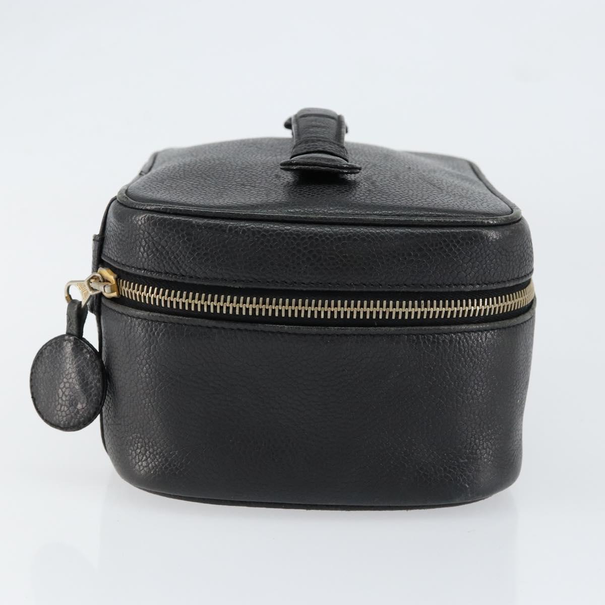CHANEL COCO Mark Vanity Pouch Caviar Skin Black Gold CC Auth gh1283