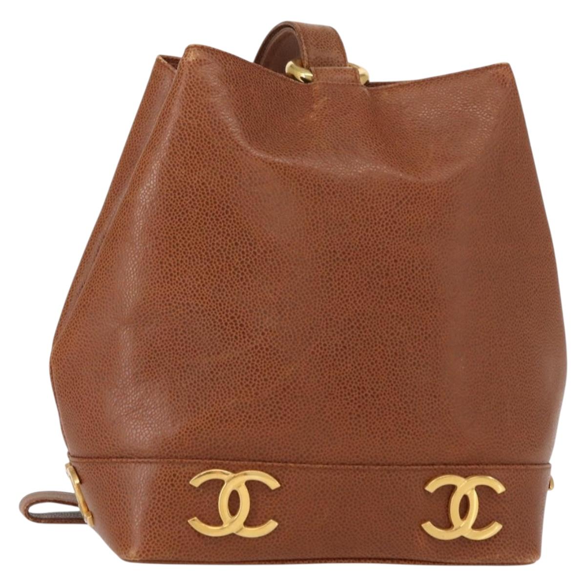 CHANEL Matelasse Big Coco Shoulder Bag Caviar Skin Brown Gold CC Auth gh1285