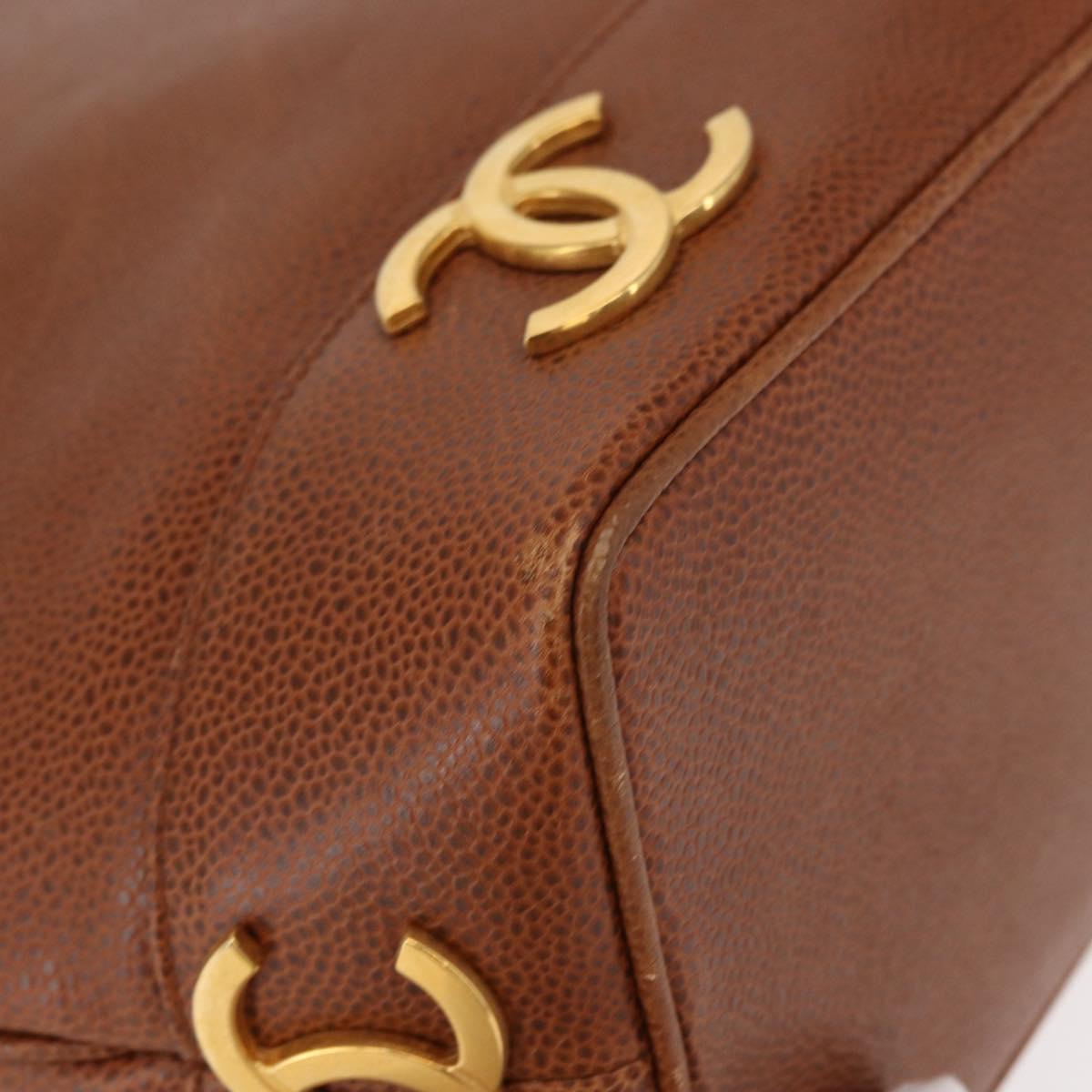 CHANEL Matelasse Big Coco Shoulder Bag Caviar Skin Brown Gold CC Auth gh1285