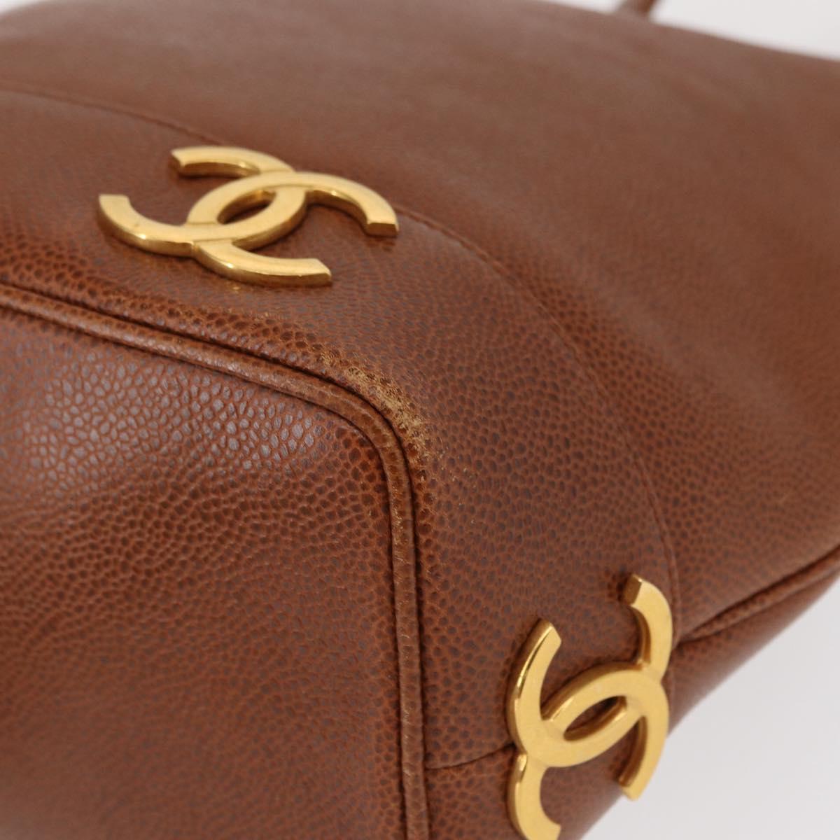 CHANEL Matelasse Big Coco Shoulder Bag Caviar Skin Brown Gold CC Auth gh1285