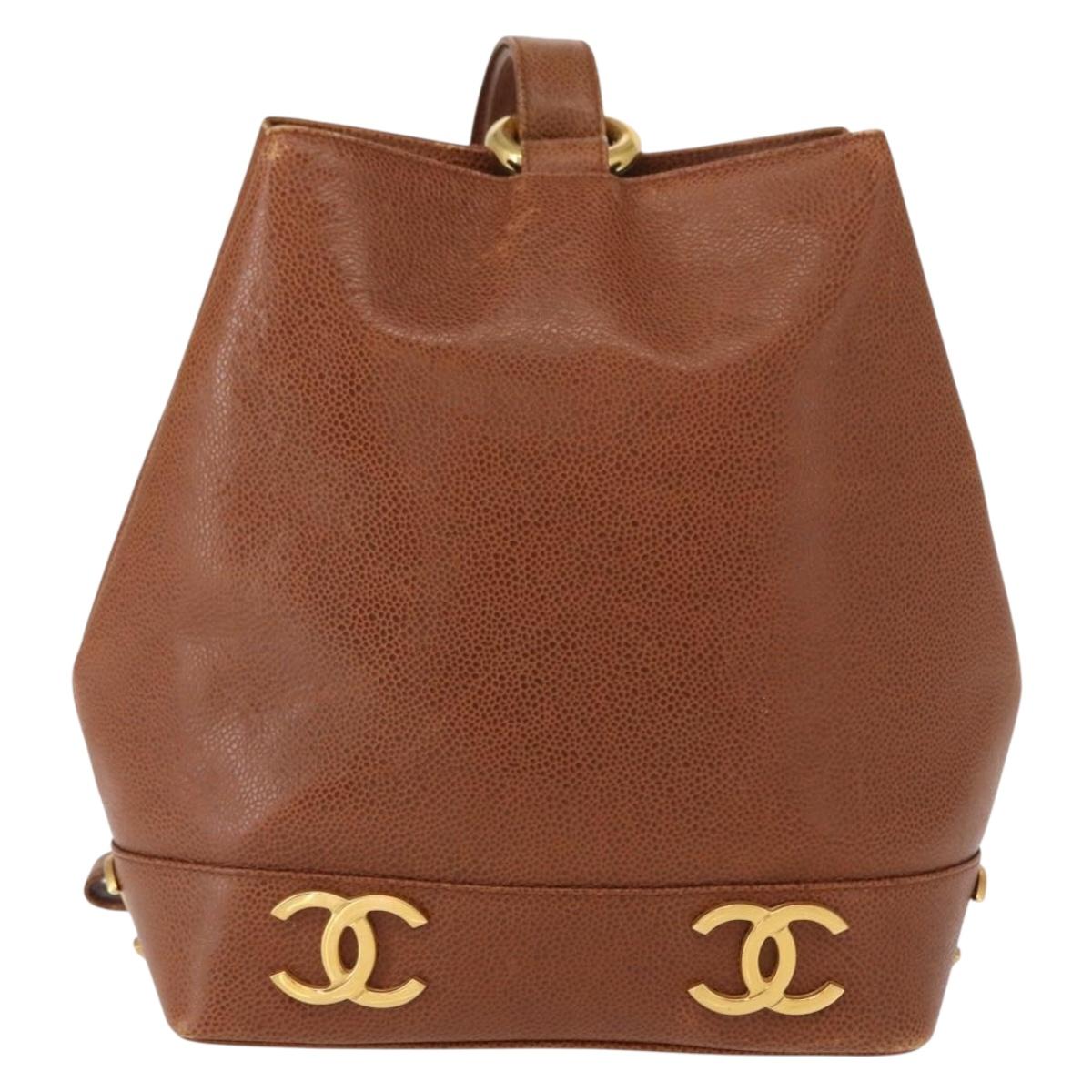 CHANEL Matelasse Big Coco Shoulder Bag Caviar Skin Brown Gold CC Auth gh1285