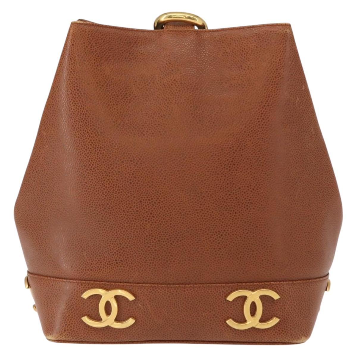 CHANEL Matelasse Big Coco Shoulder Bag Caviar Skin Brown Gold CC Auth gh1285