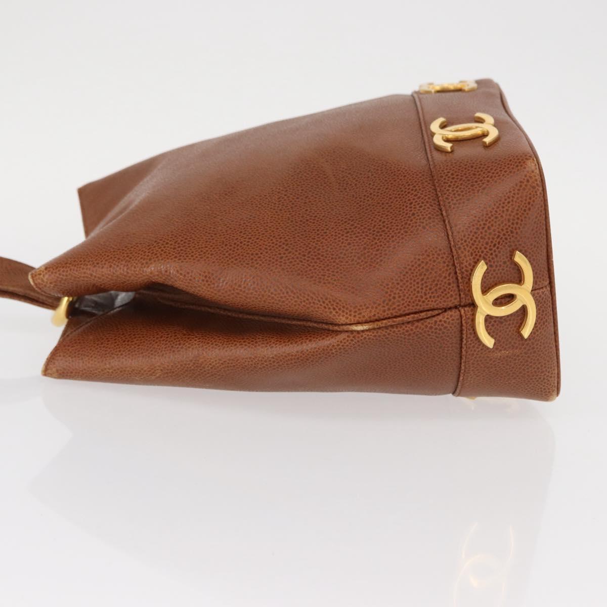 CHANEL Matelasse Big Coco Shoulder Bag Caviar Skin Brown Gold CC Auth gh1285